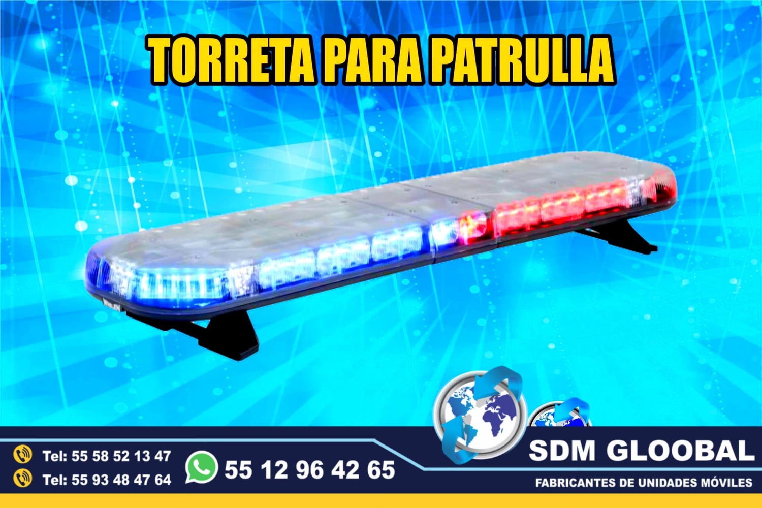Venta de Torrera barra de leds azul rojo ambar para patrullas en Mexico<br>